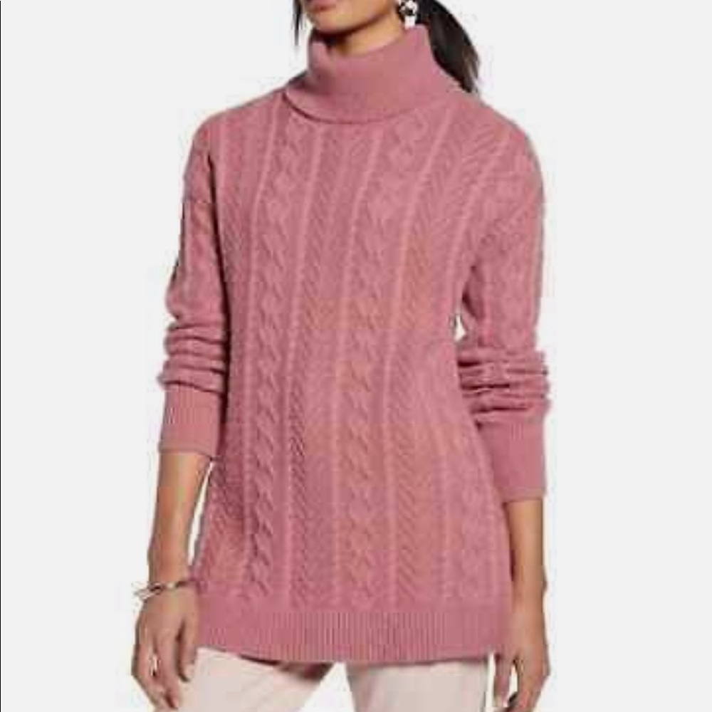 Halogen Pink Cable Knit Turtleneck Sweater Size XS Wool Blend new with tags